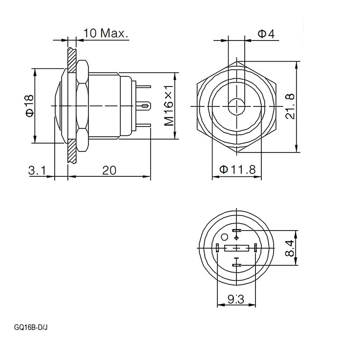 Кнопка антивандальная RUICHI GQ16B-10D/J/B/N, OFF-(ON), рабочая температура -25…+55 °C, никелированная латунь фото 2
