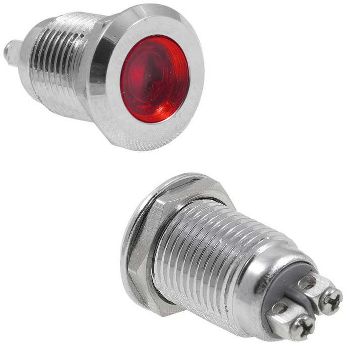 Индикатор антивандальный RUICHI GQ12D-R, красный, M12, IP65, никелированная латунь фото 1