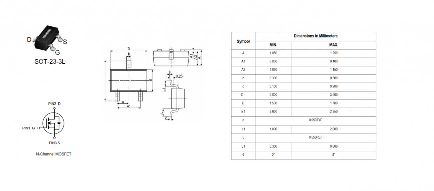 AO3442 HXY полевой транзистор (MOSFET), N-канал, 100 В, 3 А, 283 мОм, SOT-23-3L фото 2