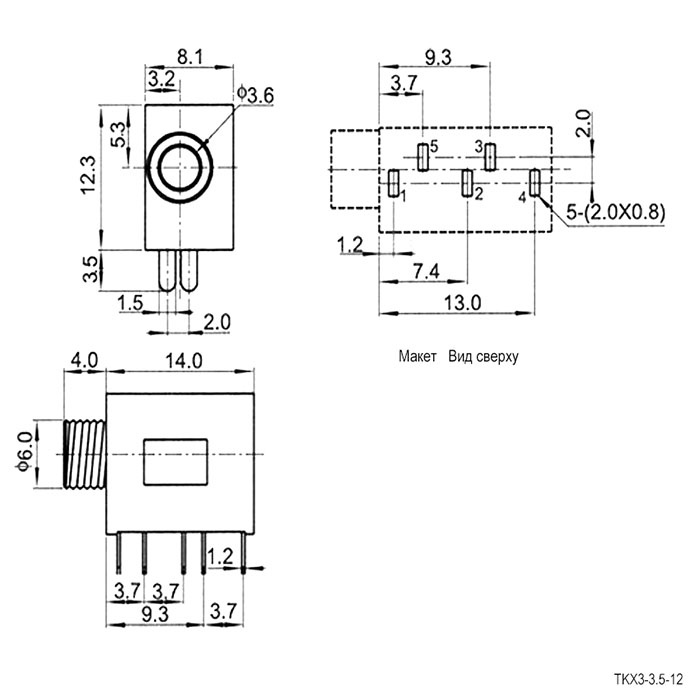 Разъём аудио RUICHI TKX3-3.5-12 PCB jack, гнездо на плату фото 2