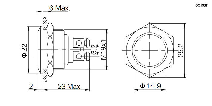 Кнопка антивандальная RUICHI GQ19SF-10Z/N, OFF-ON, рабочая температура -25…+55 °C, никелированная латунь фото 2