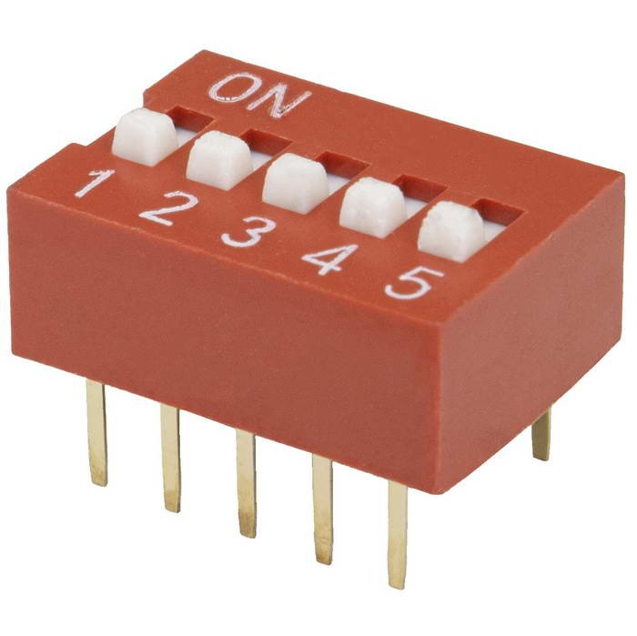 DIP-переключатель RUICHI DS-05, серия SWD 1-5, 25 мА, 24 В, 50 мОм, 5 (ON-OFF) с шагом 2,54 мм, 6.9х14.06х10 мм фото 1