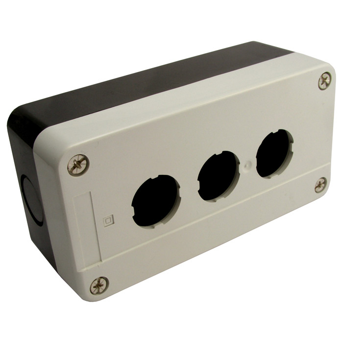 Кнопочный пост RUICHI GB2-B03, 3-х местный, IP40/IP65, 68х135х51 мм, открытой установки,  черный/серый фото 1
