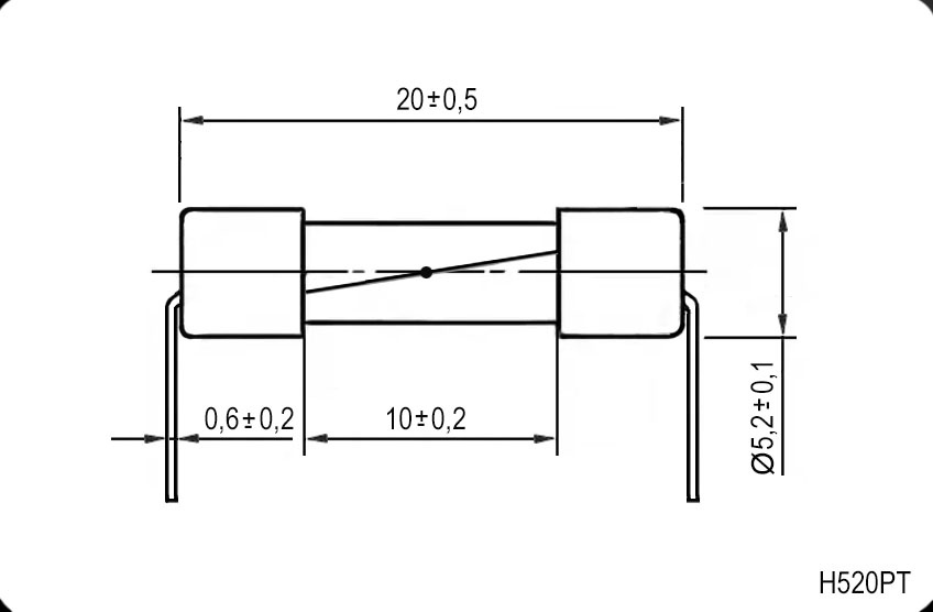 Предохранитель цилиндрический стеклянный RUICHI H520PT, 0.5 A, 250 В, -60…+85 °C, с проволочными выводами фото 2