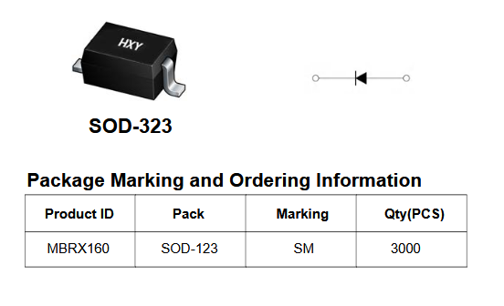 MBRX160 HXY диод Шоттки 60 В, 1 А, SOD-123 фото 2