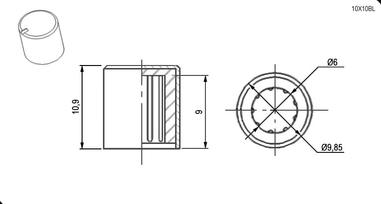 Ручка приборная RUICHI 10X10BL, на вал с зубцами фото 2