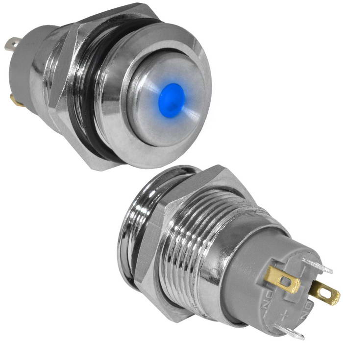 Кнопка антивандальная RUICHI GQ16H-10Z/J/B/N, OFF-ON, рабочая температура -25…+55 °C, никелированная латунь фото 1