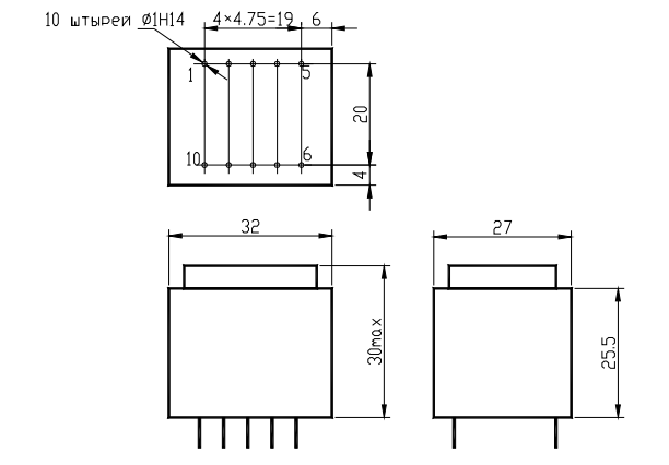 Трансформатор 50гц RUICHI ТПК-2 (ТПГ-2) 2x24V (аналог), герметизированный фото 2