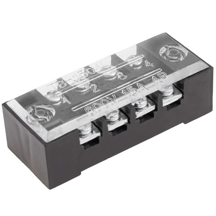 Клеммная колодка винтовая с крышкой RUICHI TB-1504, 8 контактов, М3, 15 А, 600 В, 14 AWG, 2 мм2, корпус пластик модифицированный фото 1