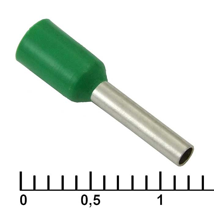 Наконечник на кабель втулочный (трубчатый) изолированный RUICHI DN01008, 18 AWG, 1 мм2, длина 14 мм, контакт луженая медь, изолятор винил/нейлон, цвет зеленый фото 1