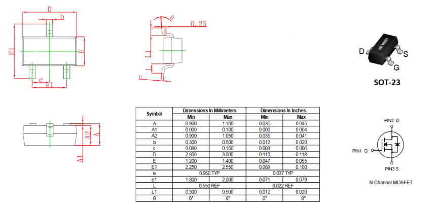IRLML0100TRPBF HXY полевой транзистор (MOSFET), N-канал, 100 В, 3 А, 248 мОм, SOT-23 фото 2
