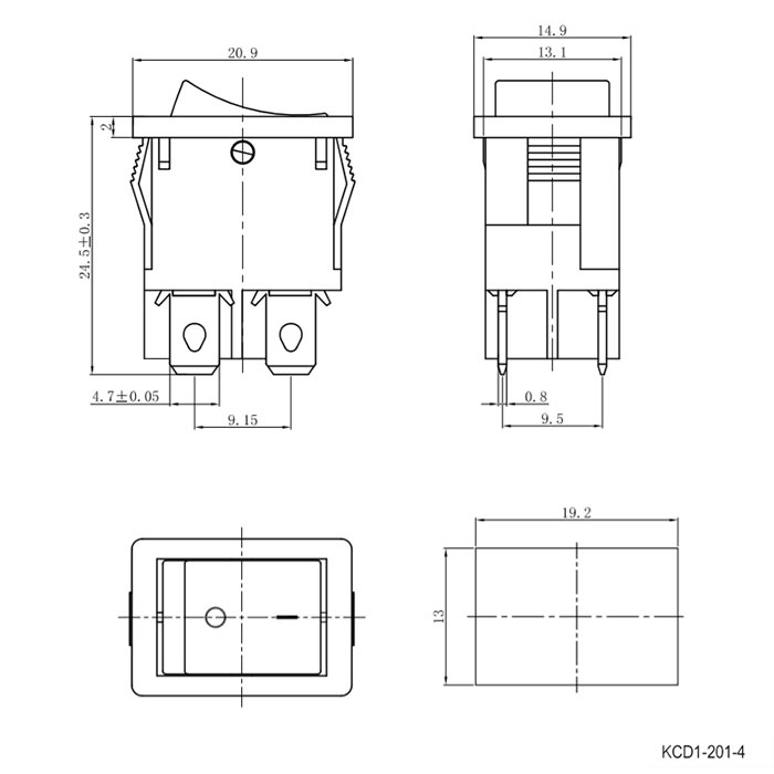 Клавишный переключатель RUICHI KCD1-201N-4-C3-BL/4P, ON-OFF фото 2