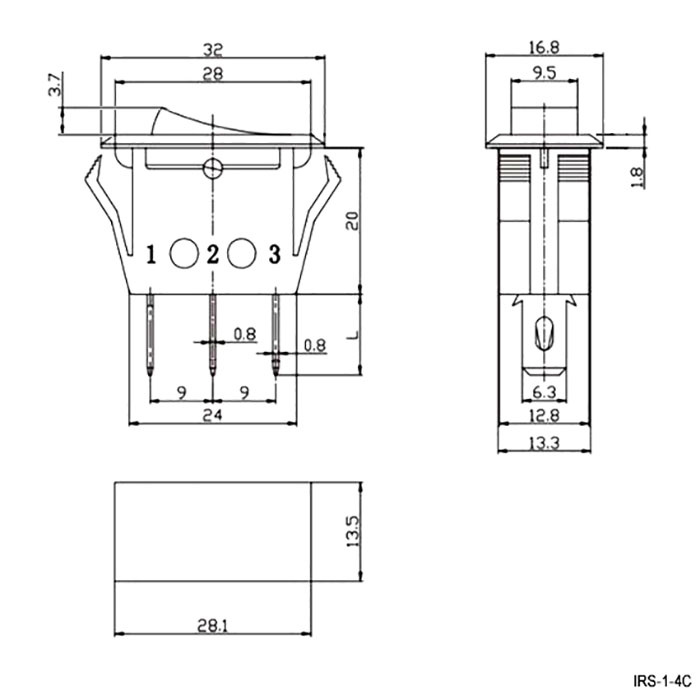 Клавишный переключатель RUICHI IRS-1-4C, ON-OFF, красный фото 2