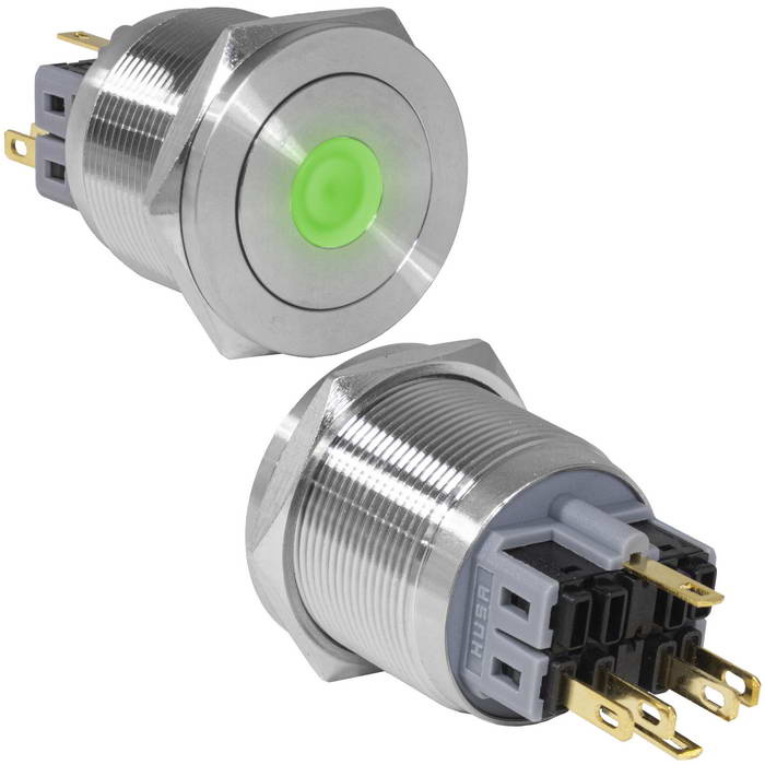 Кнопка антивандальная RUICHI GQ25PF-11ZD/G/N, ON-OFF+OFF-ON, рабочая температура -25…+55 °C, никелированная латунь фото 1