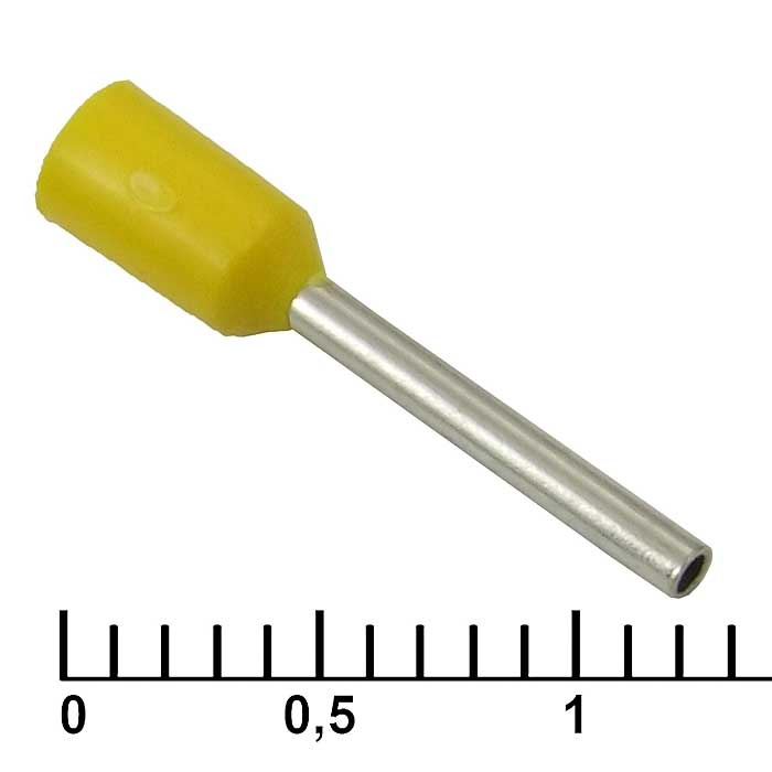 Наконечник на кабель втулочный (трубчатый) изолированный RUICHI DN00510, 20 AWG, 0,5 мм2, длина 14 мм, контакт луженая медь, изолятор винил/нейлон, цвет желтый фото 1