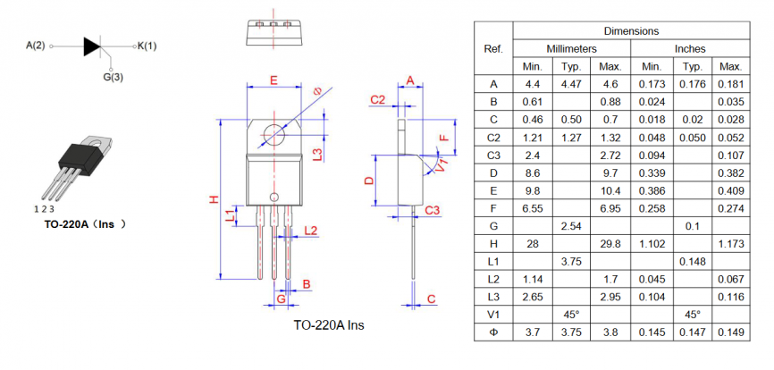 BT152-800R Weida тиристор 800 В, 20 А, TO-220AB фото 2