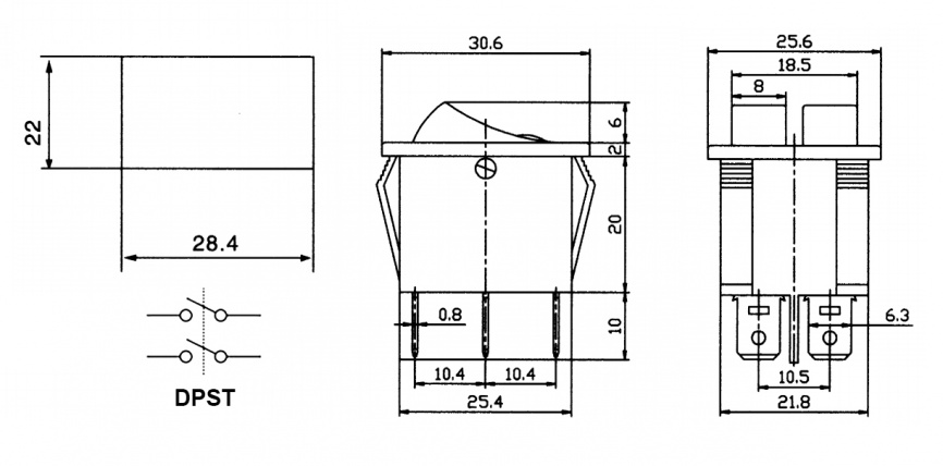 Клавишный переключатель RUICHI KCD3-2201-C B/6P, ON-OFF фото 2