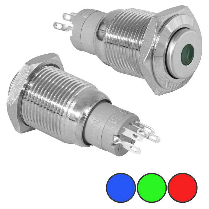 Кнопка антивандальная с подсветкой RUICHI LAS2-GQH-11D/R on-(on), М16, IP40, никелированная латунь фото 1