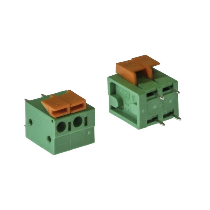 Нажимной модульный клеммный блок RUICHI RG142V-5.08-02P, на плату, 2 контакта, шаг 5.08 мм фото 1