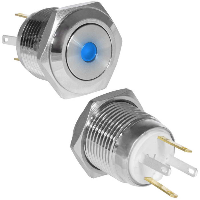 Кнопка антивандальная RUICHI GQ16F-10D/JL/B/N, OFF-(ON), рабочая температура -25…+55 °C, никелированная латунь фото 1