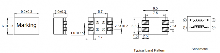 CSTA0950RB-202 (SRF0905-202Y) Codaca  Синфазный помехоподавляющий индуктивный  фильтр 2 мГн, 0.6 А, 0.42 Ом, 1.0 - 5.0 МГц фото 2
