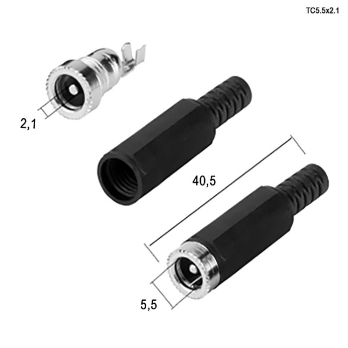 Разъём питания штырьковый RUICHI TC 5.5x2.1 мм Cable, на кабель фото 2