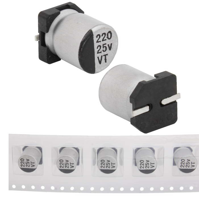 EVT025ADA221M08B0 JWCO Конденсатор электролитический SMD, 220 мкФ, 25 В, 8х10.5 мм, -55…+105 °C, наработка 2000 часов фото 1