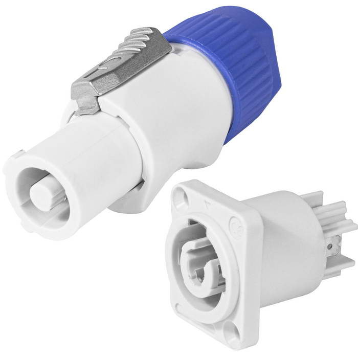 Разъем питания XLR с фиксатором RUICHI NAC3FCB-R, 3 контакта, 20 А, 250 В, 3 мОм, на панель, крепление корпуса винтовое, корпус PA66, синий/серый фото 1