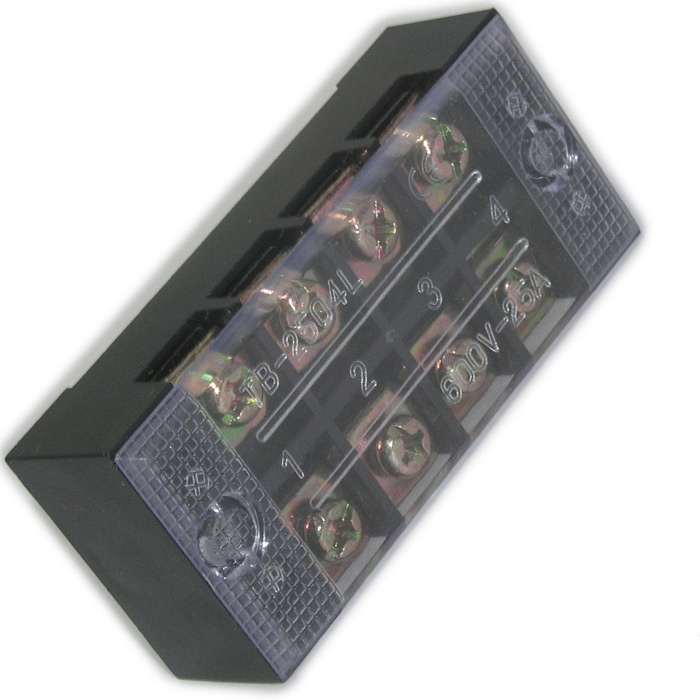 Клеммная колодка винтовая с крышкой RUICHI TB-2504, 8 контактов, М4, 25 А, 600 В, 10 AWG, 6 мм2, корпус пластик модифицированный фото 1