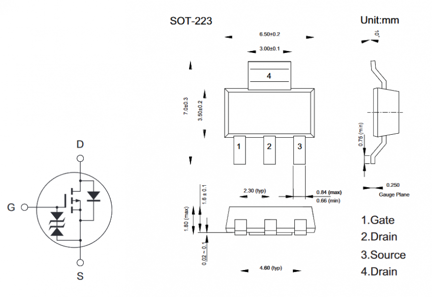BSP170P JSMSEMI полевой транзистор (MOSFET), P-канал, -60 В, -3 А, 15 мОм, SOT-223 фото 2
