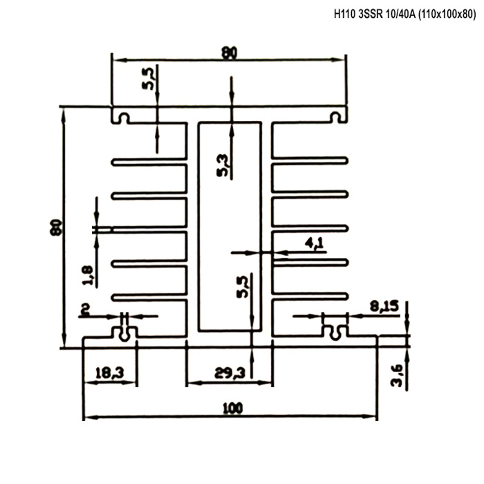 Радиатор для трехфазного SSR RUICHI H110, 10/40А, алюминиевый фото 2
