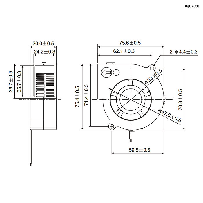 Вентилятор-улитка DC RUICHI RQU7530MS, 12 В фото 2