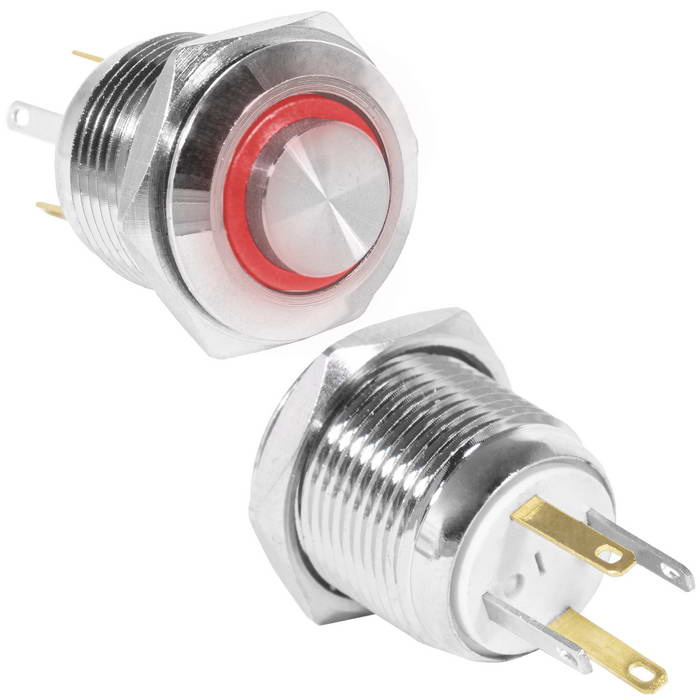 Кнопка антивандальная RUICHI GQ16H-10E/JL/R/N, OFF-(ON), рабочая температура -25…+55 °C, никелированная латунь фото 1