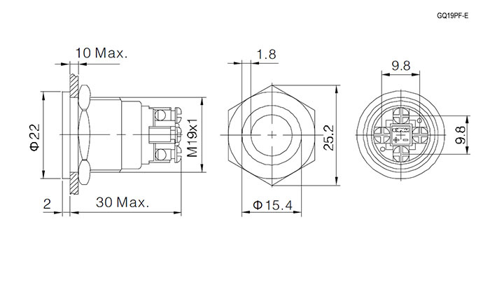 Кнопка антивандальная RUICHI GQ19PF-10ZE/G/N, OFF-ON, рабочая температура -25…+55 °C, никелированная латунь фото 2