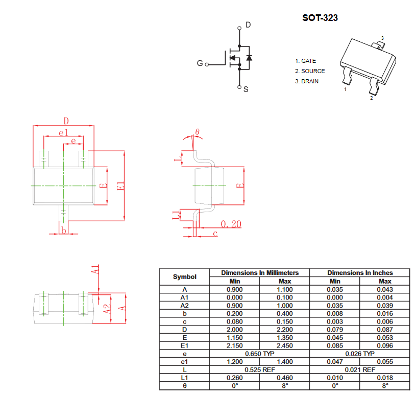 2N7002W CJ полевой транзистор (MOSFET) N-канал 60 В, 0.15 А, SOT-323 фото 2