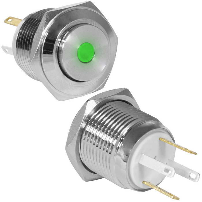 Кнопка антивандальная RUICHI GQ16H-10D/JL/G/N, OFF-(ON), рабочая температура -25…+55 °C, никелированная латунь фото 1