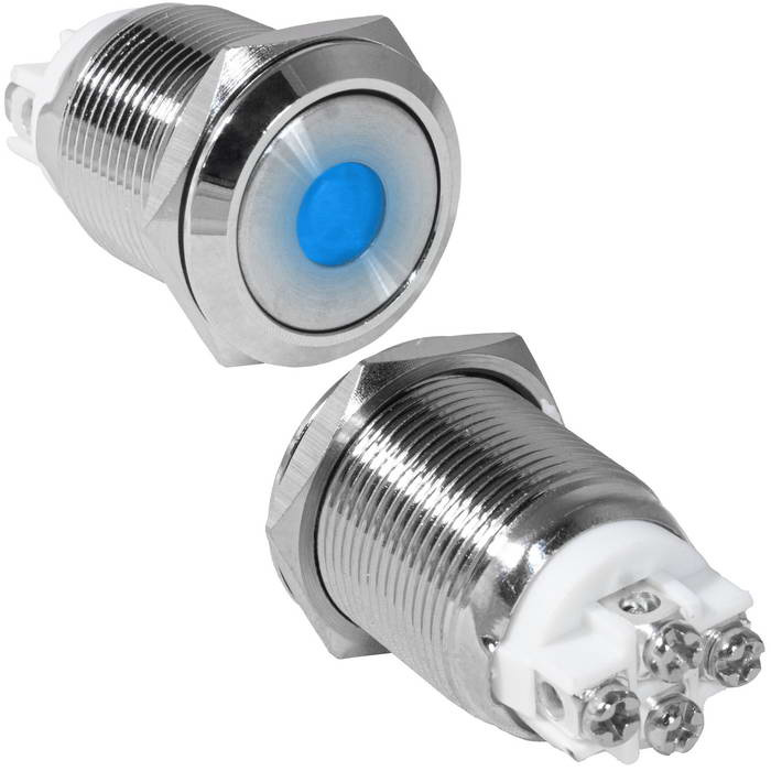 Кнопка антивандальная RUICHI GQ19F-10ZD/B/N, OFF-ON, рабочая температура -25…+55 °C, никелированная латунь фото 1
