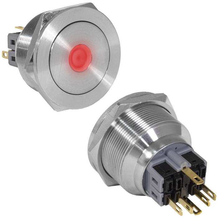 Кнопка антивандальная RUICHI GQ30PF-11ZD/R/N, ON-OFF+OFF-ON, рабочая температура -25…+55 °C, никелированная латунь фото 1