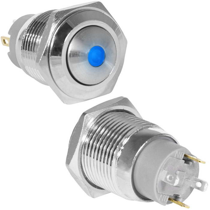 Кнопка антивандальная RUICHI GQ16B-10ZD/J/B/N, OFF-ON, рабочая температура -25…+55 °C, никелированная латунь фото 1