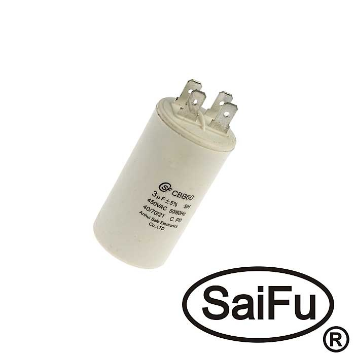 CBB60 3uF 450V SAIFU пусковой конденсатор 3 мкФ, 450 В, 2 клеммы фото 1