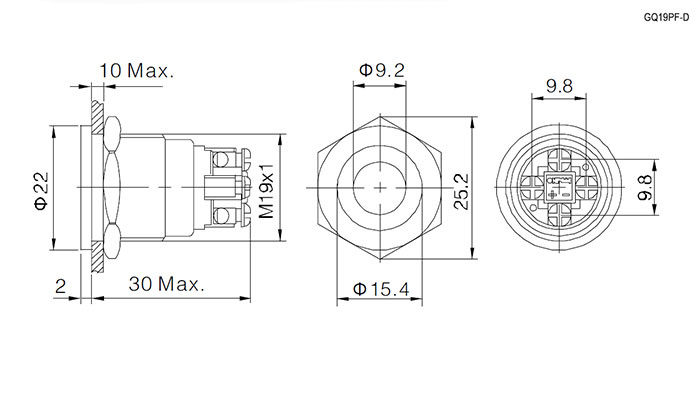 Кнопка антивандальная RUICHI GQ19PF-10D/B/N, OFF-(ON), рабочая температура -25…+55 °C, никелированная латунь фото 2