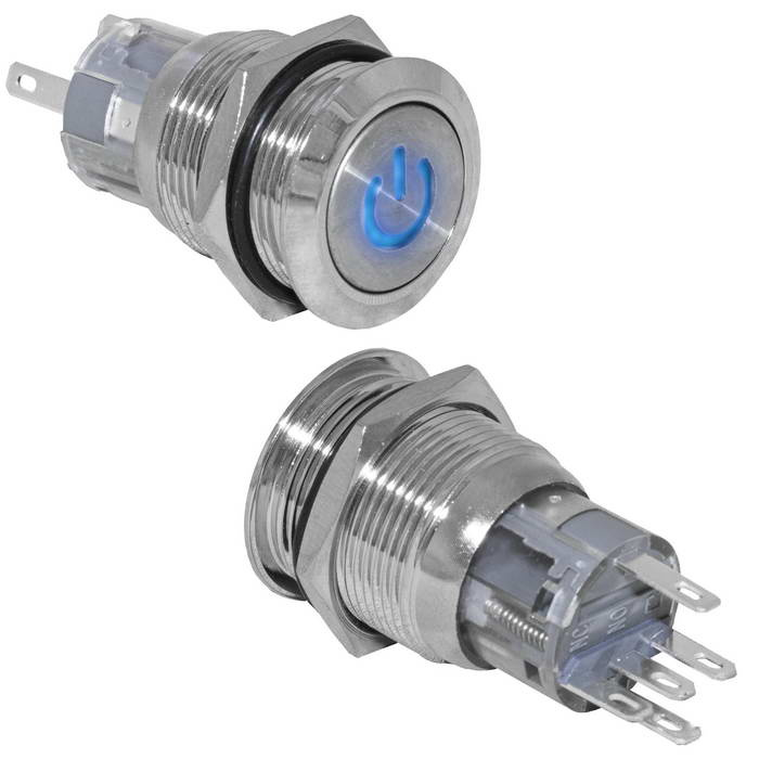 Кнопка антивандальная RUICHI LAS1-AGQ-11DT/B/N, ON-(ON), рабочая температура -25…+55 °C, никелированная латунь фото 1