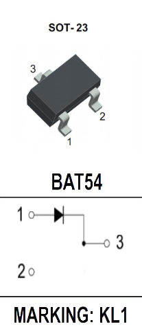 BAT54LT1 MK диод Шоттки 30 В, 0.2 А, SOT-23 фото 2