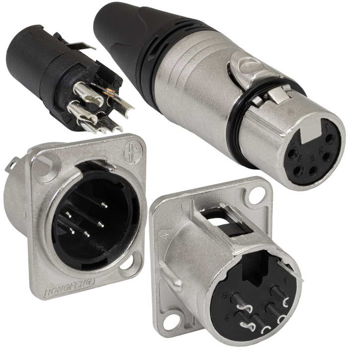 Разъём микрофонный XLR RUICHI TD-395 5-контактов с фиксатором комплект вилка + гнездо фото 1