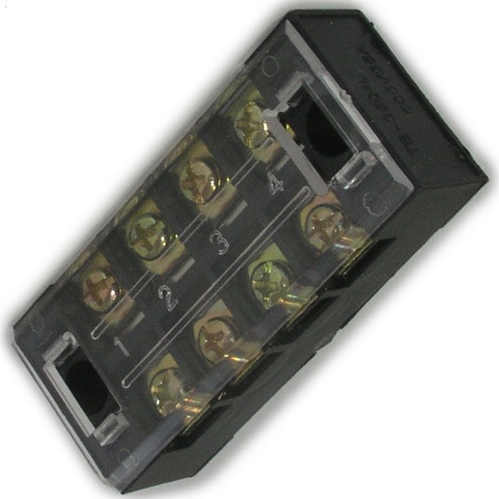 Клеммная колодка винтовая с крышкой RUICHI TB-3504, 8 контактов, М4, 35 А, 600 В, 8 AWG, 10 мм2, корпус пластик модифицированный фото 1