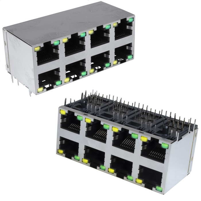Блок сетевых розеток RJ 10P8C FTP RUICHI c LED индекацией, двухрядный, 8 гнезд фото 1