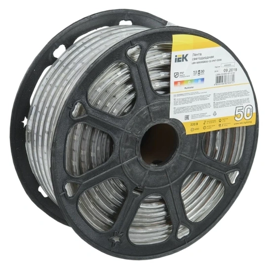 Лента светодиодная IEK RGB 5050 50м, 30 LED, 7,2 Вт/м, 220 В, IP67, мультиколор фото 1