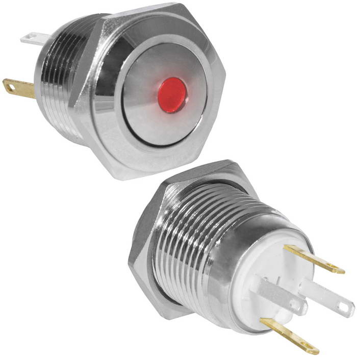Кнопка антивандальная RUICHI GQ16B-10D/JL/R/N, OFF-(ON), рабочая температура -25…+55 °C, никелированная латунь фото 1