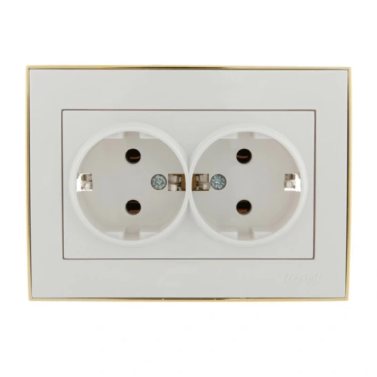 Розетка RAIN 703-0226-127  2-ая з/к белая с бок.вст.золото с/у керам.осн. РЭЙН Lezard фото 1