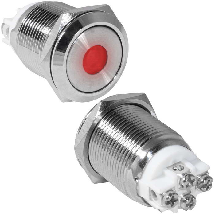 Кнопка антивандальная RUICHI GQ19F-10ZD/R/N, OFF-ON, рабочая температура -25…+55 °C, никелированная латунь фото 1